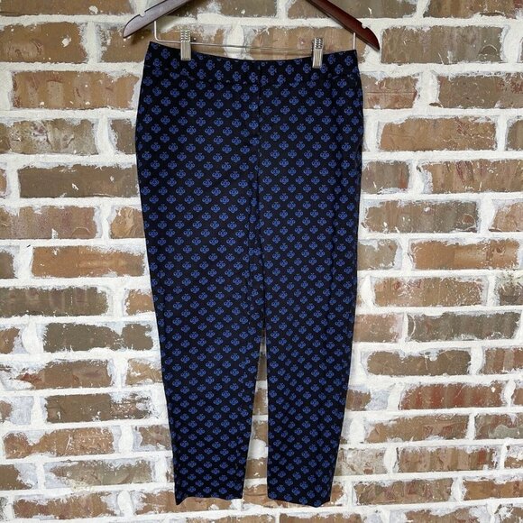 Halogen Dress Pants Taylor Fit Black Royal Blue Print Cropped Women's Size 2P - Picture 1 of 12